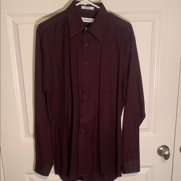 Men’s Calvin Klein Burgundy w/Stripe Button-down Shirt 15-1/2, 34/35 - Picture 6 of 11